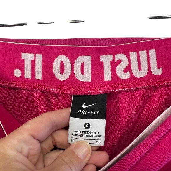 Nike foldover small cropped Sweatpants Pink Cotton Joggers White Swoosh - Picture 12 of 14